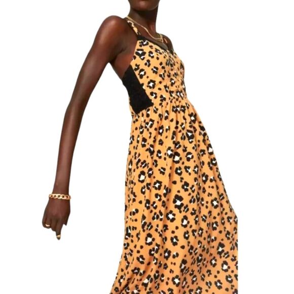 Thakoon‎ Dress Corset Leopard Animal Print A-Line Midi Lace Black Tan Flowy 4 - Picture 2 of 16